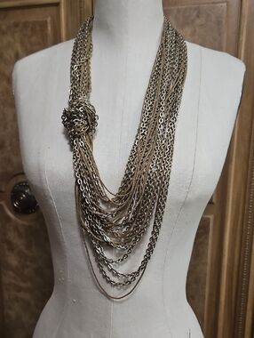 Banana Republic Vintage Multi-Strand Gold and Brown Cord Knot Necklace 19" Drop